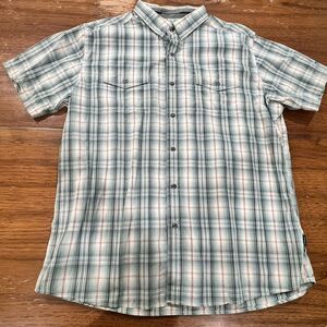 KÜHL Brisk Men’s XL Plaid Short Sleeve Shirt Cotton Linen Outdoor Hiking